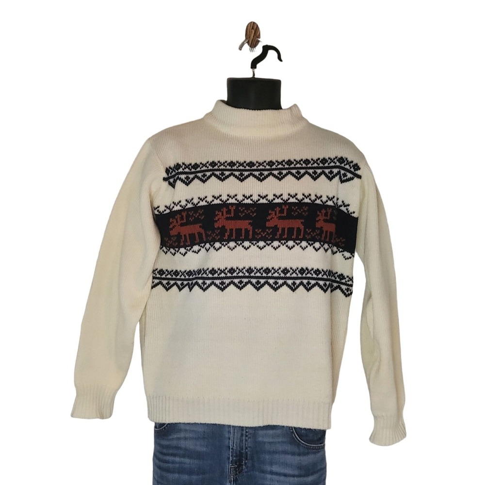 Discovery California Reindeer Sweater Men Size‎ L Mock Neck Holiday Winterwear